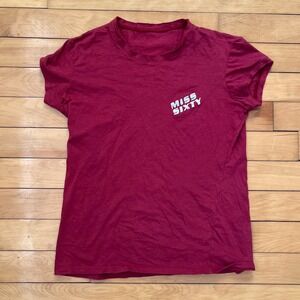 Miss Sixty Burgundy Red Raw Edge Logo Baby Tee Y2K Short Sleeve Shirt Small